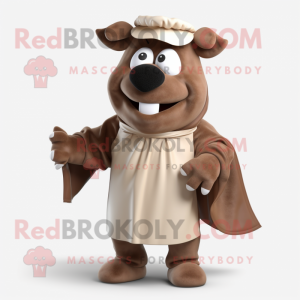 Brown Beef Stroganoff mascot costume character dressed with a Dress Pants and Wraps