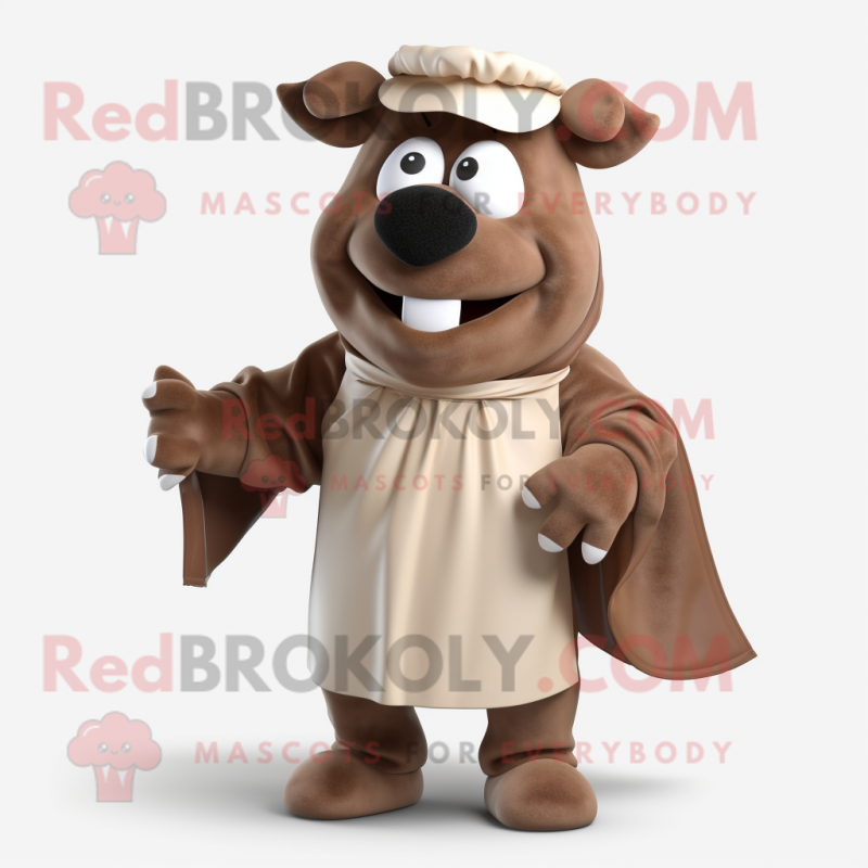 Brown Beef Stroganoff mascot costume character dressed with a Dress Pants and Wraps Brown Beef Stroganoff mascot costume character dressed with a Dress Pants and Wraps