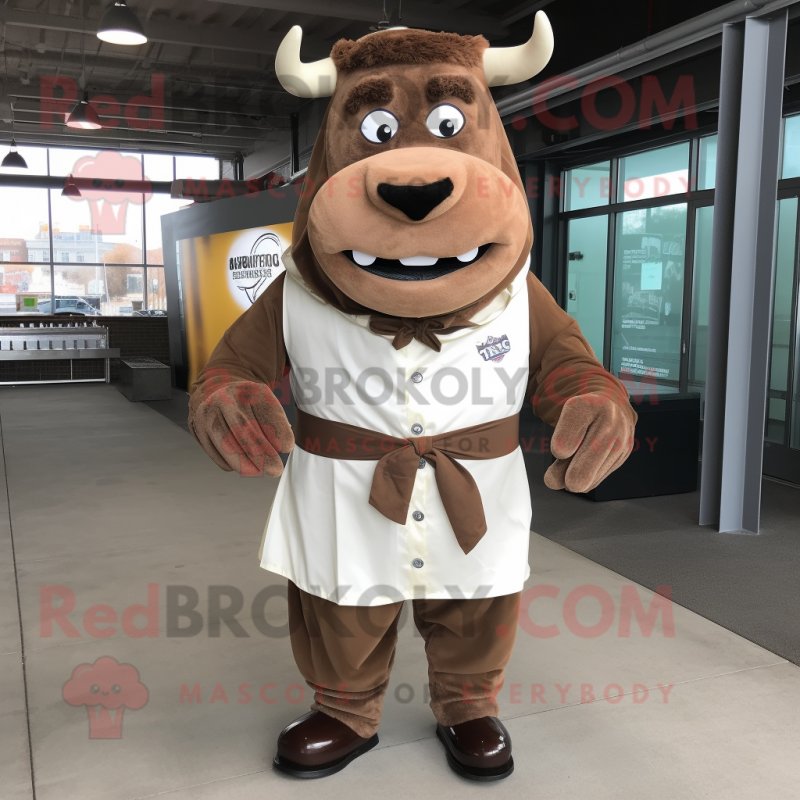 Brown Beef Stroganoff mascot costume character dressed with a Dress Pants and Wraps Brown Beef Stroganoff mascot costume character dressed with a Dress Pants and Wraps