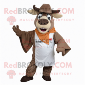 Brown Beef Stroganoff mascot costume character dressed with a Dress Pants and Wraps