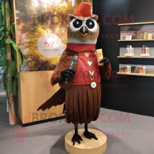 Brown Woodpecker mascot costume character dressed with a Cocktail Dress and Coin purses