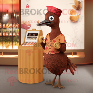 Brown Woodpecker mascot costume character dressed with a Cocktail Dress and Coin purses