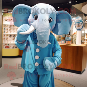 Blue Elephant mascot costume character dressed with a Blouse and Cufflinks