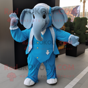 Blue Elephant mascot costume character dressed with a Blouse and Cufflinks