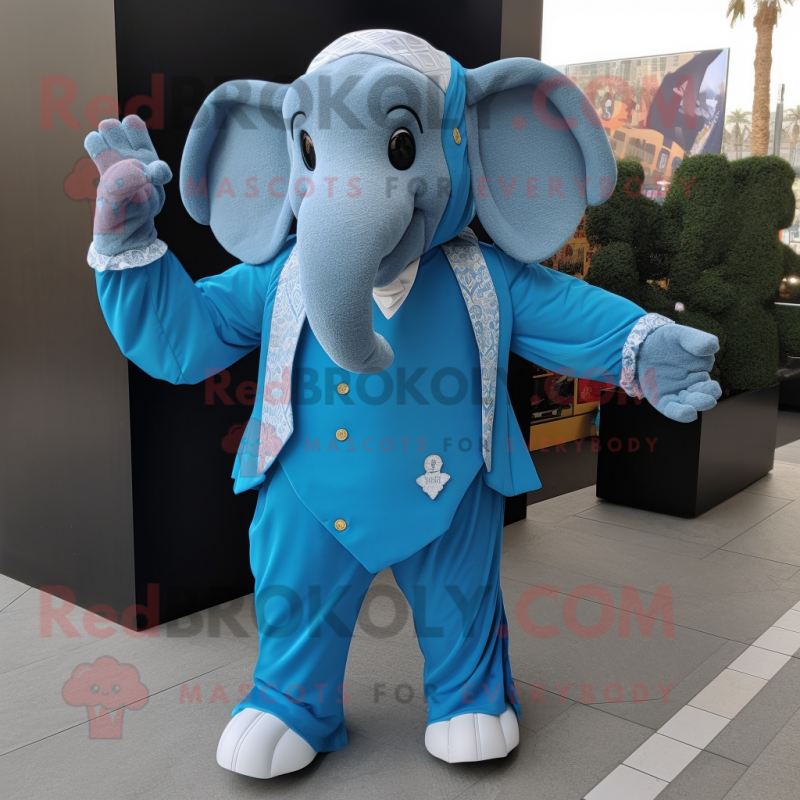 Blue Elephant mascot costume character dressed with a Blouse and Cufflinks