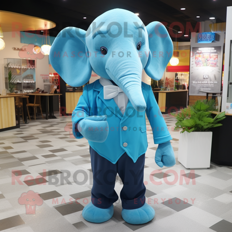 Blue Elephant mascot costume character dressed with a Blouse and Cufflinks Blue Elephant mascot costume character dressed with a Blouse and Cufflinks