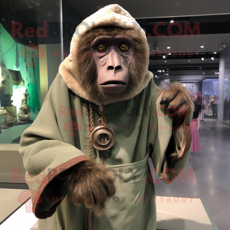 nan Baboon mascot costume character dressed with a Parka and Shawl pins