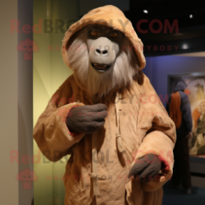 nan Baboon mascot costume character dressed with a Parka and Shawl pins