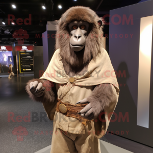 nan Baboon mascot costume character dressed with a Parka and Shawl pins
