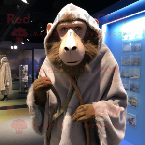 nan Baboon mascot costume character dressed with a Parka and Shawl pins