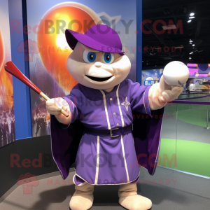 Purple Wizard mascot costume character dressed with a Baseball Tee and Wraps