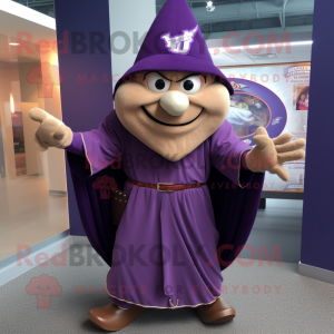 Purple Wizard mascot costume character dressed with a Baseball Tee and Wraps