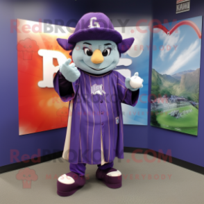 Purple Wizard mascot costume character dressed with a Baseball Tee and Wraps