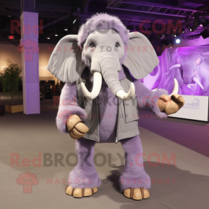 Lavender Mammoth mascot costume character dressed with a Moto Jacket and Shoe clips