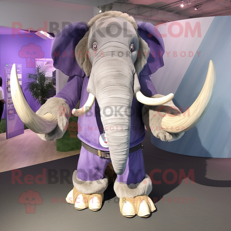 Lavender Mammoth mascot costume character dressed with a Moto Jacket and Shoe clips