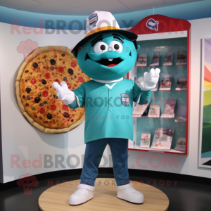 Blågrøn pizza maskot...