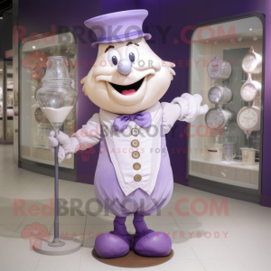 Lavender Hourglass mascot costume character dressed with a Shorts and Cummerbunds