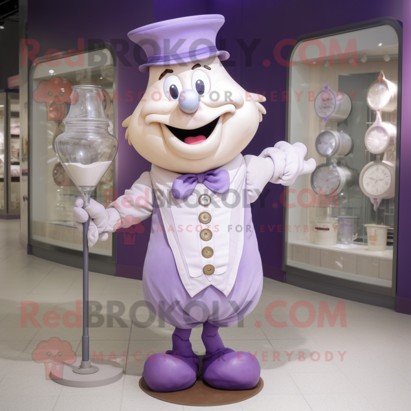 Lavender Hourglass mascot costume character dressed with a Shorts and Cummerbunds Lavender Hourglass mascot costume character dressed with a Shorts and Cummerbunds