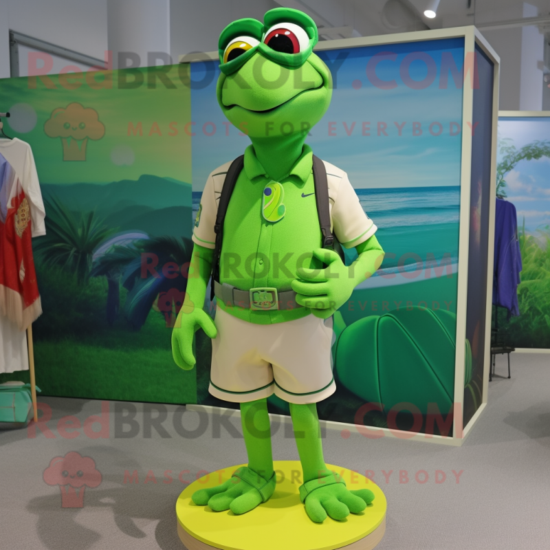 Lime Green Turtle mascot costume character dressed with a Shorts and Tie pins Lime Green Turtle mascot costume character dressed with a Shorts and Tie pins