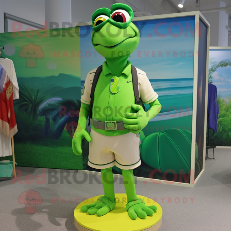 Lime Green Turtle mascot costume character dressed with a Shorts and Tie pins