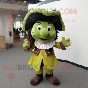 Olive Pirate mascot costume character dressed with a Cocktail Dress and Shoe laces