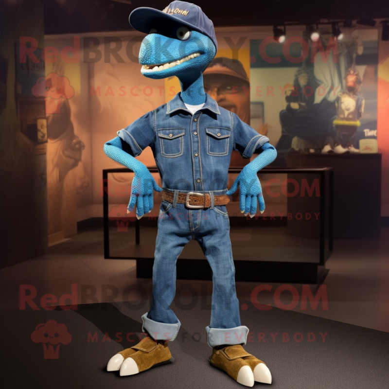 nan Deinonychus mascot costume character dressed with a Boyfriend Jeans and Shoe clips