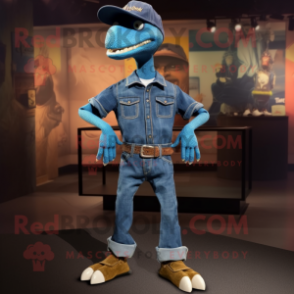 nan Deinonychus mascot costume character dressed with a Boyfriend Jeans and Shoe clips