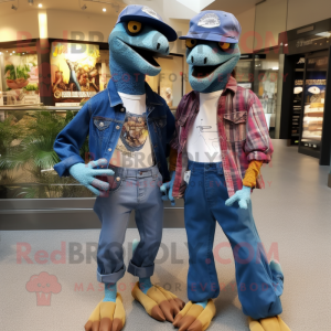 nan Deinonychus mascot costume character dressed with a Boyfriend Jeans and Shoe clips