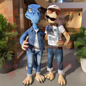 nan Deinonychus mascot costume character dressed with a Boyfriend Jeans and Shoe clips