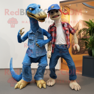 nan Deinonychus mascot costume character dressed with a Boyfriend Jeans and Shoe clips