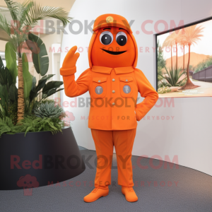 Orange Soldier mascot costume character dressed with a Suit and Pocket squares