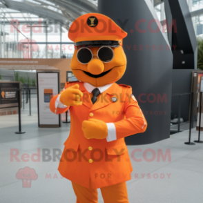 Orange Soldier mascot costume character dressed with a Suit and Pocket squares