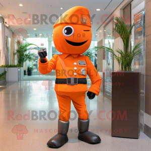 Orange Soldier mascot costume character dressed with a Suit and Pocket squares