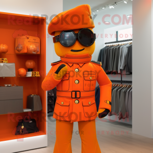 Orange Soldier mascot costume character dressed with a Suit and Pocket squares