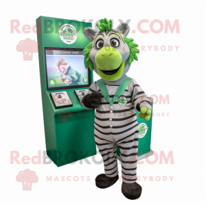 Green Zebra mascot costume character dressed with a Vest and Coin purses