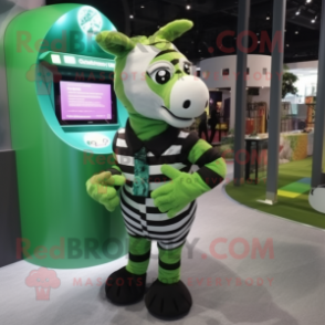 Green Zebra mascot costume character dressed with a Vest and Coin purses