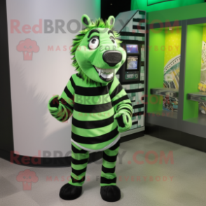 Green Zebra mascot costume character dressed with a Vest and Coin purses