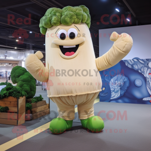 Beige Broccoli mascot costume character dressed with a Bootcut Jeans and Gloves
