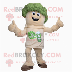 Beige Broccoli mascot costume character dressed with a Bootcut Jeans and Gloves