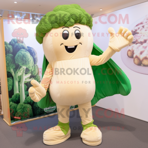 Beige Broccoli mascot costume character dressed with a Bootcut Jeans and Gloves