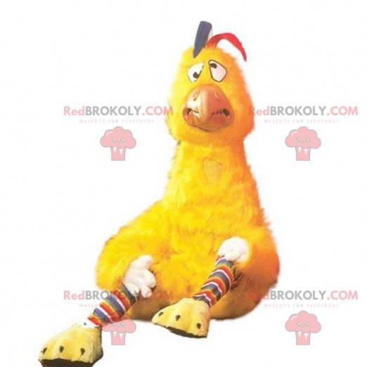 Mascotte de poule jaune de coq tout poilu - Redbrokoly.com