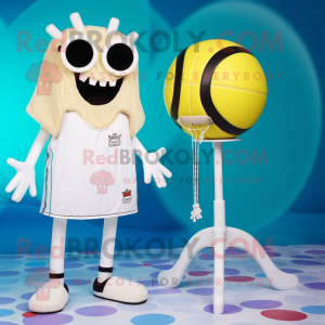 Cream Burgers mascot costume character dressed with a One-Piece Swimsuit and Hairpins