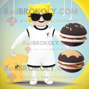 Cream Burgers mascot costume character dressed with a One-Piece Swimsuit and Hairpins