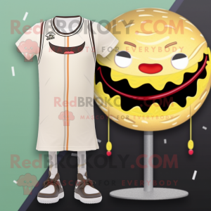 Cream Burgers mascot costume character dressed with a One-Piece Swimsuit and Hairpins