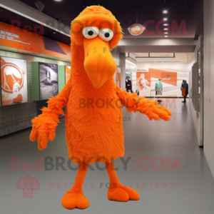 Orange Ostrich mascot costume character dressed with a Cover-up and Beanies