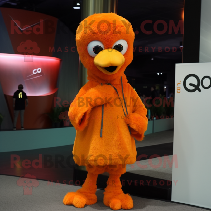 Orange Ostrich mascot costume character dressed with a Cover-up and Beanies