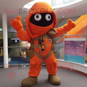 Orange Special Air Service mascot costume character dressed with a Long Sleeve Tee and Scarves