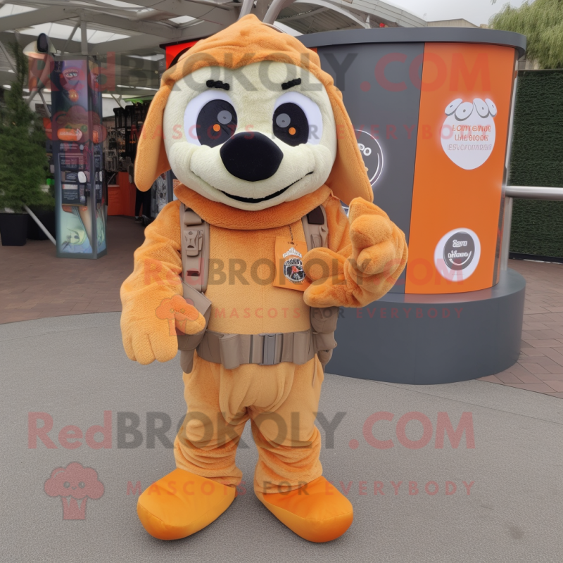 Orange Special Air Service mascot costume character dressed with a Long Sleeve Tee and Scarves