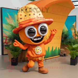 Orange Tacos mascot costume character dressed with a Playsuit and Keychains