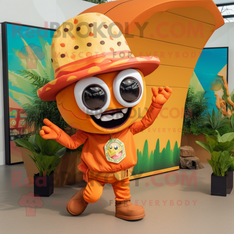 Orange Tacos mascot costume character dressed with a Playsuit and Keychains Orange Tacos mascot costume character dressed with a Playsuit and Keychains
